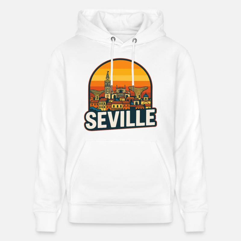 Séville, Espagne, design rétro Sunset Skyline - Sweat à capuche bio CRUISER Stanley/Stella Unisexe - blanc