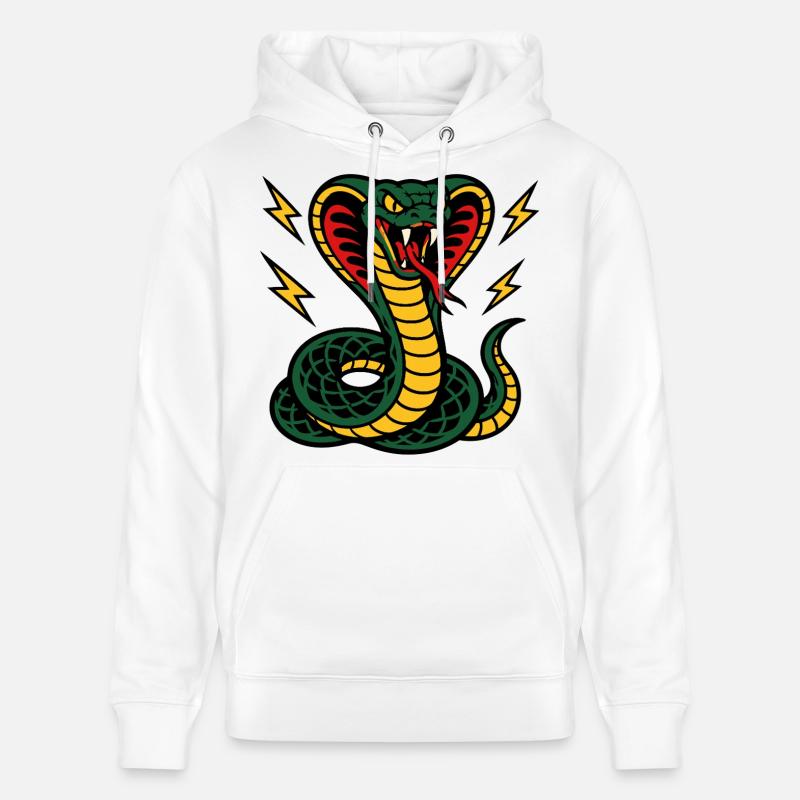Cobra féroce avec éclairs style tattoo - Sweat à capuche bio CRUISER Stanley/Stella Unisexe - blanc