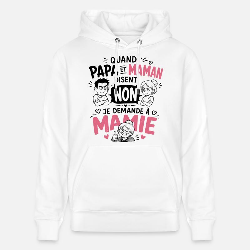 Je demande à Mamie ! - Sweat à capuche bio CRUISER Stanley/Stella Unisexe - blanc