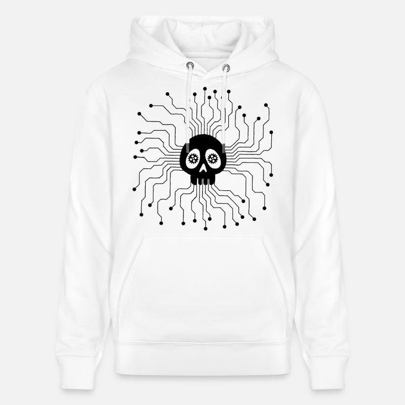 Microprocessor Skull (Black) - Stanley/Stella CRUISER Unisex Organic Hoodie - white