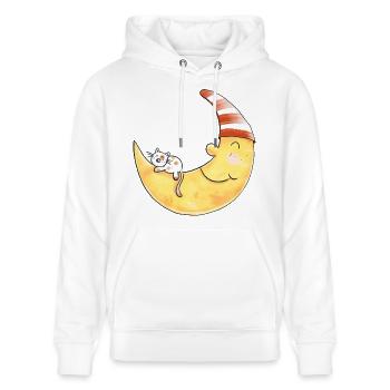 Chat dans la lune je rêve je cadeau de bonne nuit - Sweat à capuche bio CRUISER Stanley/Stella Unisexe - blanc - Devant - Alina (178cm) & Michal (187cm)