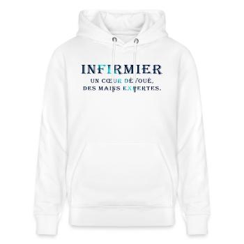 KRANKENSCHWESTER KRANKENSCHWESTER DOKTOR HUMOR DRÖLES M - Stanley/Stella Unisex Bio-Hoodie CRUISER  - Weiß - Vorne - Alina (178cm) & Michal (187cm)