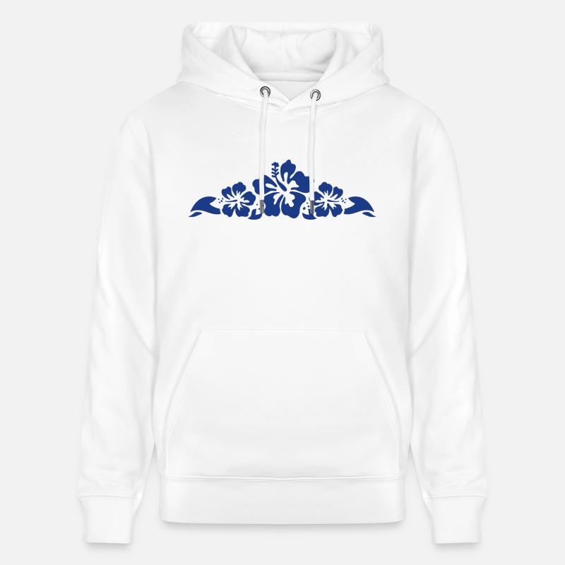 Hibiscus et feuilles - Bleu - Sweat à capuche bio CRUISER Stanley/Stella Unisexe - blanc