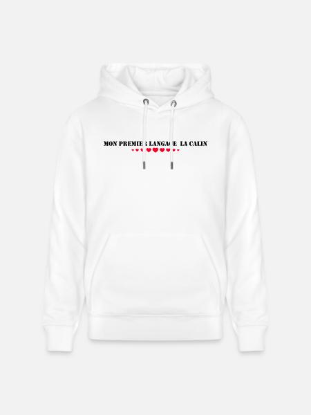 My first language: hugging - Stanley/Stella CRUISER Unisex Organic Hoodie - white
