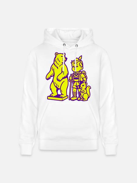 Pop Art-stilleben med bjørn, gutt og ekorn - Stanley/Stella CRUISER økologisk unisex-hettegenser - hvit
