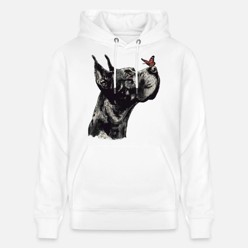 Dogue allemand avec papillon rouge - Sweat à capuche bio CRUISER Stanley/Stella Unisexe - blanc