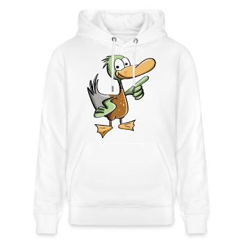 Lustiger Erpel - Ente Comic - Stanley/Stella Unisex Bio-Hoodie CRUISER  - Weiß - Vorne - Alina (178cm) & Michal (187cm)