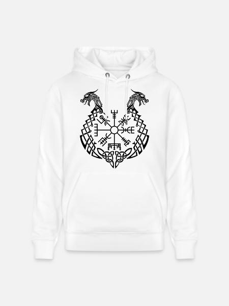 Black dragon and Viking compass - Stanley/Stella CRUISER Unisex Organic Hoodie - white