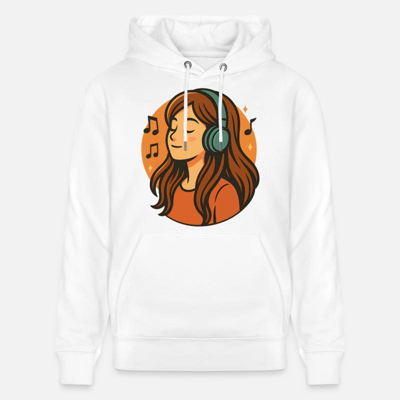 Mädchen hört entspannte Musik mit Kopfhörern - Stanley/Stella Unisex Bio-Hoodie CRUISER  - Weiß