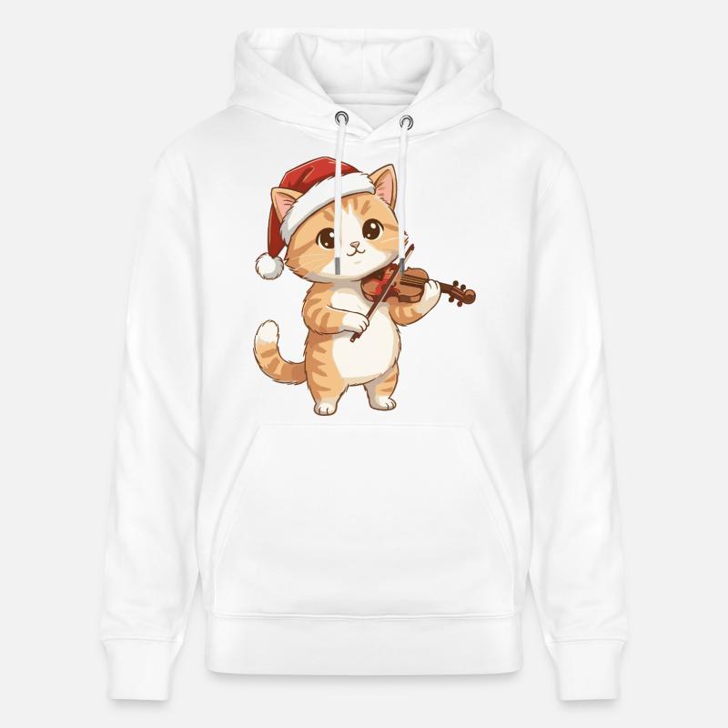 Chaton de Noël jouant du violon - Sweat à capuche bio CRUISER Stanley/Stella Unisexe - blanc