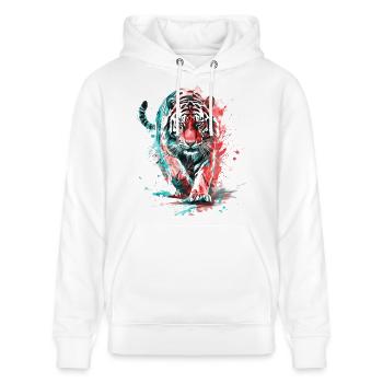 Tiger Tigerkopf Raubtier Natur Wildnis Splash Bunt - Stanley/Stella Unisex Bio-Hoodie CRUISER  - Weiß - Vorne - Alina (178cm) & Michal (187cm)