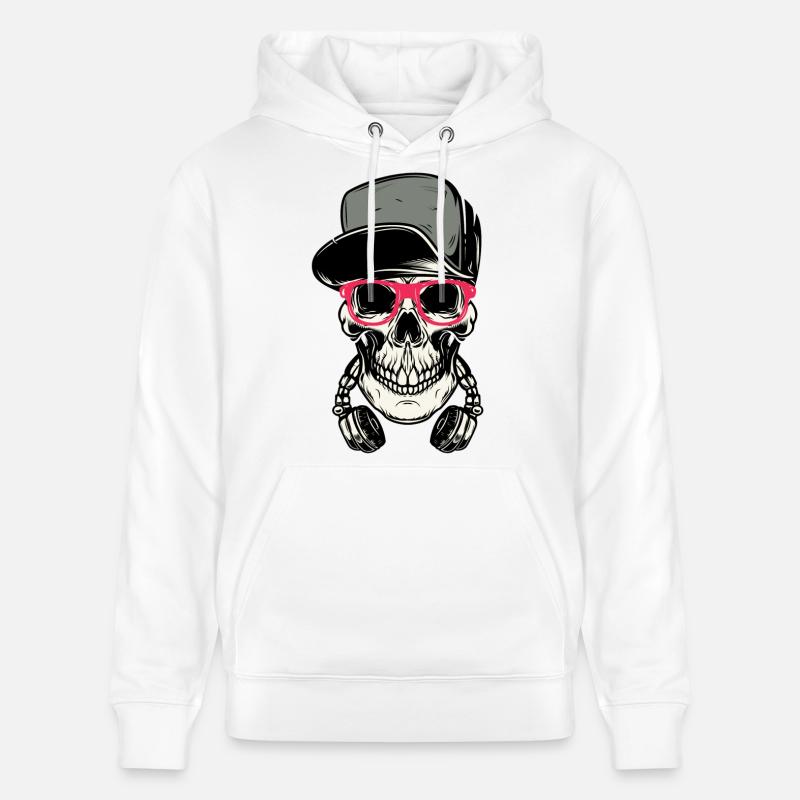 Crâne de DJ avec un casque - Sweat à capuche bio CRUISER Stanley/Stella Unisexe - blanc