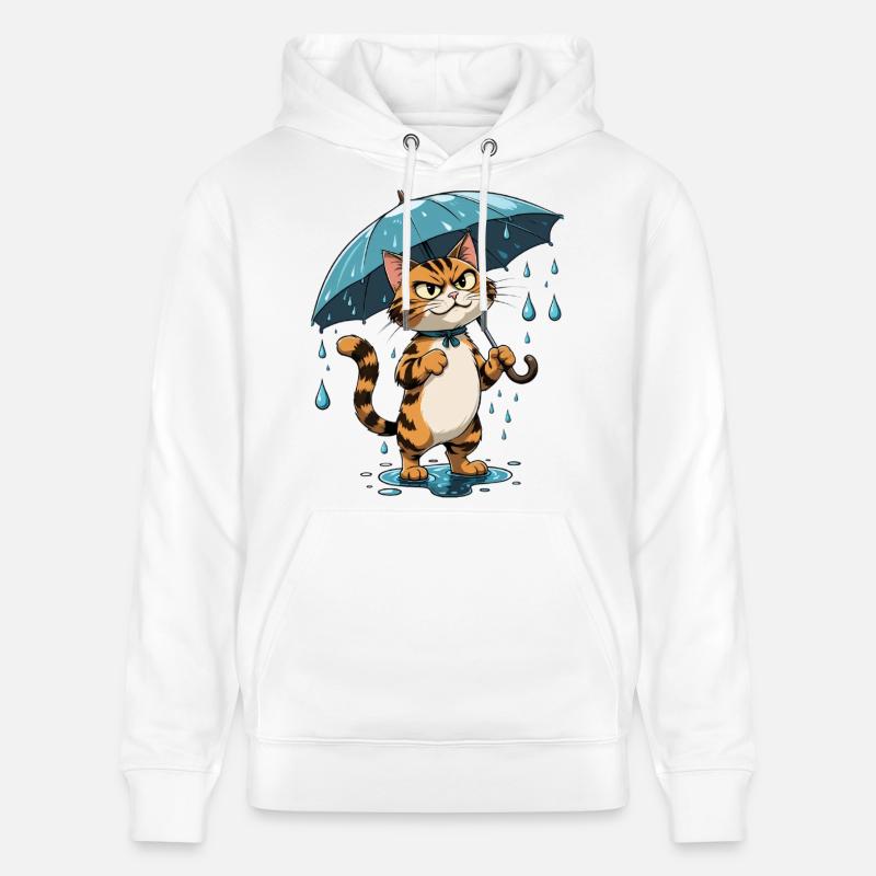 Chaton avec parapluie sous la pluie - Sweat à capuche bio CRUISER Stanley/Stella Unisexe - blanc