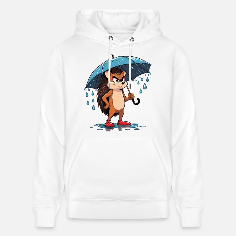 Hérisson de dessin animé avec parapluie - Sweat à capuche bio CRUISER Stanley/Stella Unisexe - blanc