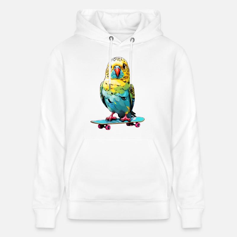 Perruche heureuse sur un skateboard - Sweat à capuche bio CRUISER Stanley/Stella Unisexe - blanc