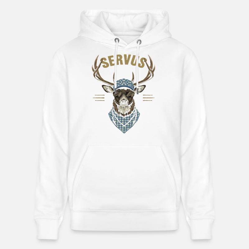 Alpen Hirsch Servus Hirschgeantler Tracht Oktober - Sweat à capuche bio CRUISER Stanley/Stella Unisexe - blanc