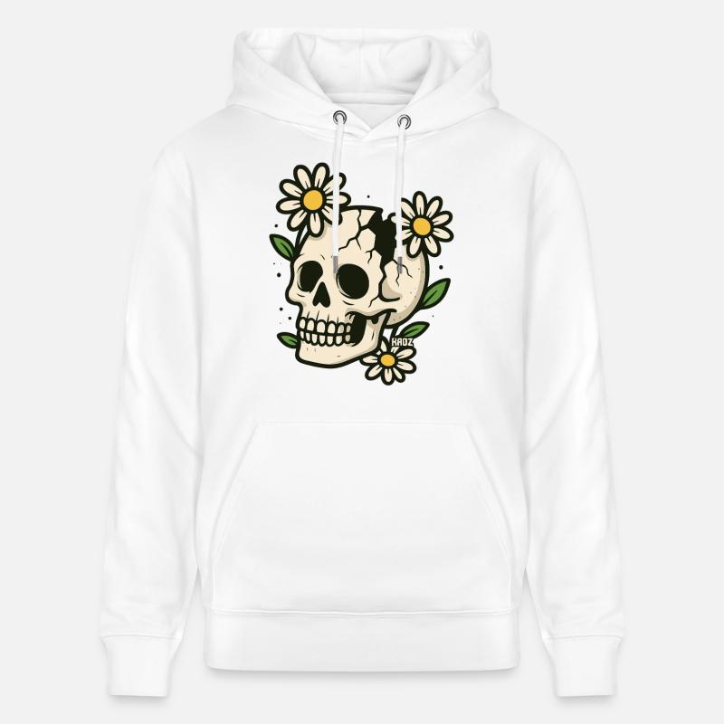 Crâne avec couronne de fleurs - Sweat à capuche bio CRUISER Stanley/Stella Unisexe - blanc