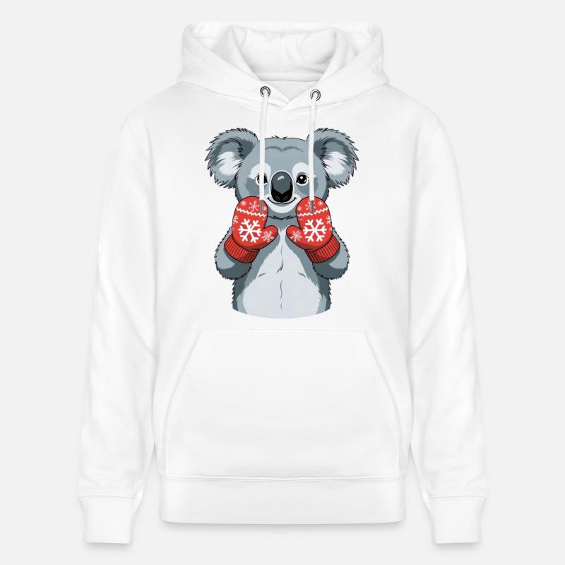 Koala d’hiver avec des gants rouges - Sweat à capuche bio CRUISER Stanley/Stella Unisexe - blanc