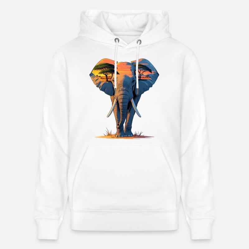 Silhouette d’éléphant au coucher du soleil - Sweat à capuche bio CRUISER Stanley/Stella Unisexe - blanc