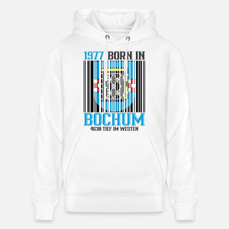 Code-barres Bouclier de Bochum 1977 - Sweat à capuche bio CRUISER Stanley/Stella Unisexe - blanc