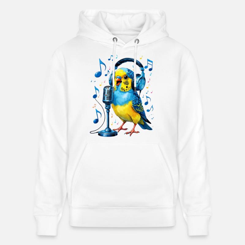 Perroquet avec un micro casque - Sweat à capuche bio CRUISER Stanley/Stella Unisexe - blanc