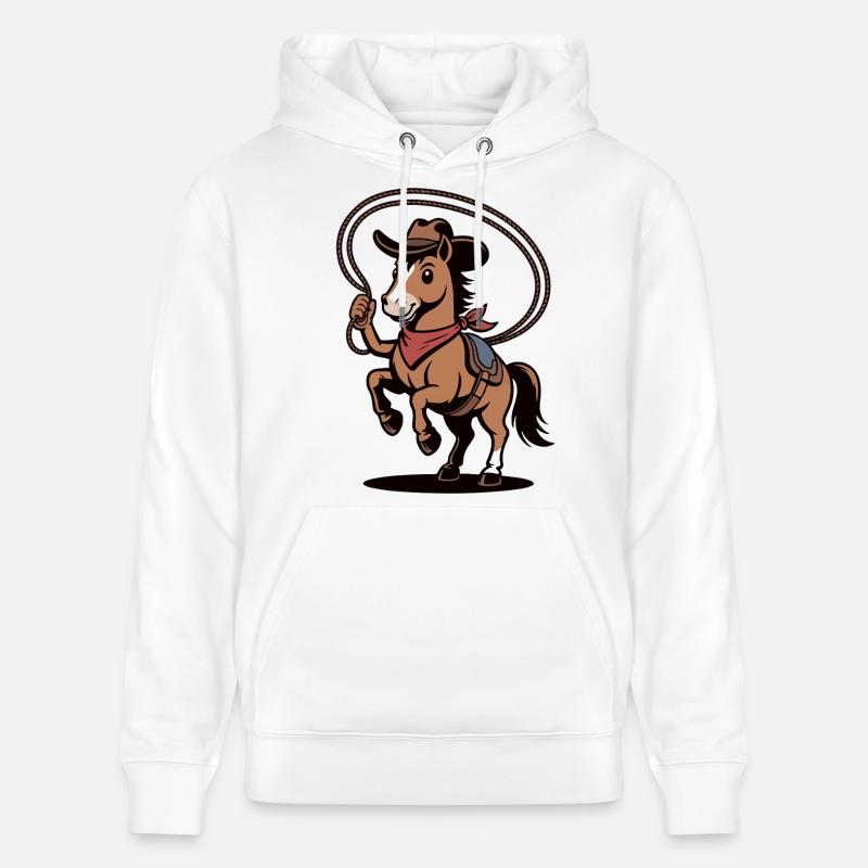Dessin animé western Lasso Pony - Sweat à capuche bio CRUISER Stanley/Stella Unisexe - blanc