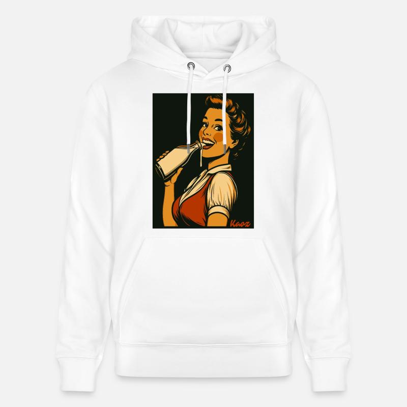 Retro Dame mit Milch Getränk - Stanley/Stella Unisex Bio-Hoodie CRUISER - Weiß