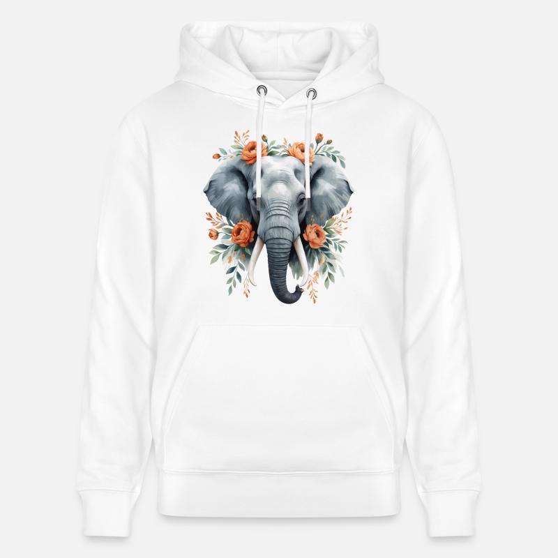 Éléphant avec une couronne de fleurs - Sweat à capuche bio CRUISER Stanley/Stella Unisexe - blanc