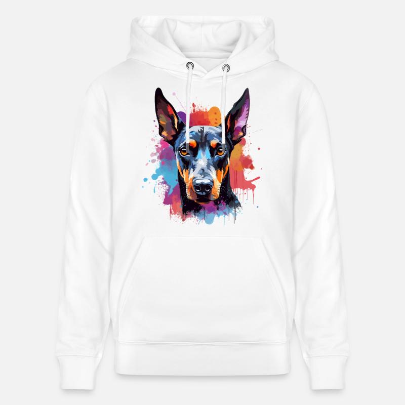 Portrait éclaboussé du Doberman vif - Sweat à capuche bio CRUISER Stanley/Stella Unisexe - blanc