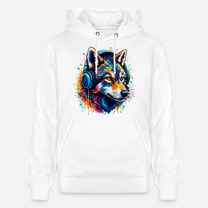 Fuchs mit Neon Kopfhörer Kunst - Stanley/Stella Unisex Bio-Hoodie CRUISER  - Weiß