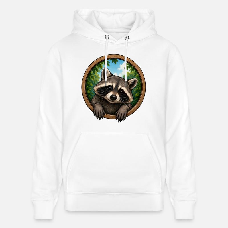 Raccoon dans le Holerring - Sweat à capuche bio CRUISER Stanley/Stella Unisexe - blanc