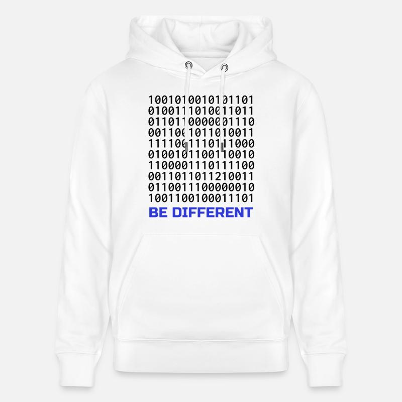 Be Different: Binary Pattern with Message - Stanley/Stella CRUISER Unisex Organic Hoodie - white