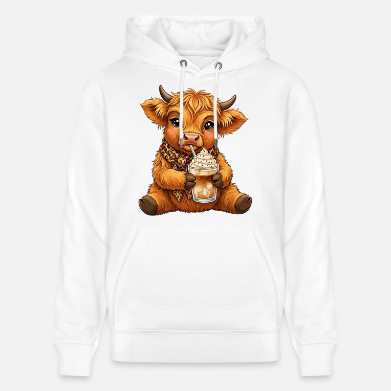 Café glacé de vache des Highlands - Sweat à capuche bio CRUISER Stanley/Stella Unisexe - blanc