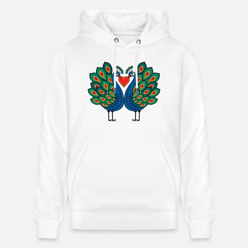 Couple d’oiseau paon e Saint-Valentin - Sweat à capuche bio CRUISER Stanley/Stella Unisexe - blanc