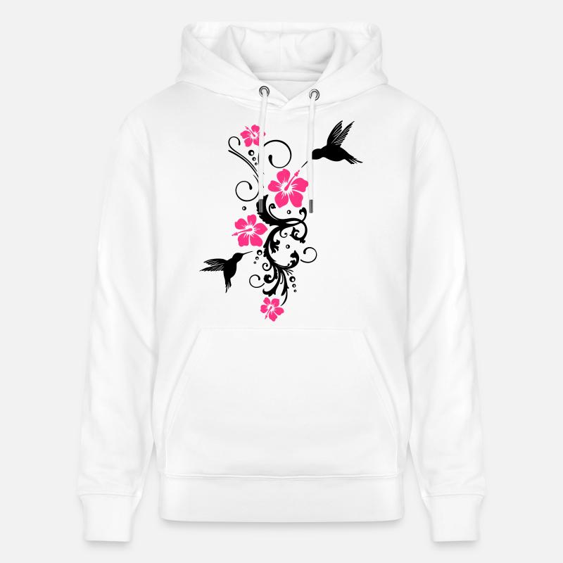 Colibri avec des fleurs d'hibiscus - Sweat à capuche bio CRUISER Stanley/Stella Unisexe - blanc