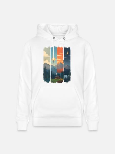 Horizons in four mountain panels - Stanley/Stella CRUISER Unisex Organic Hoodie - white