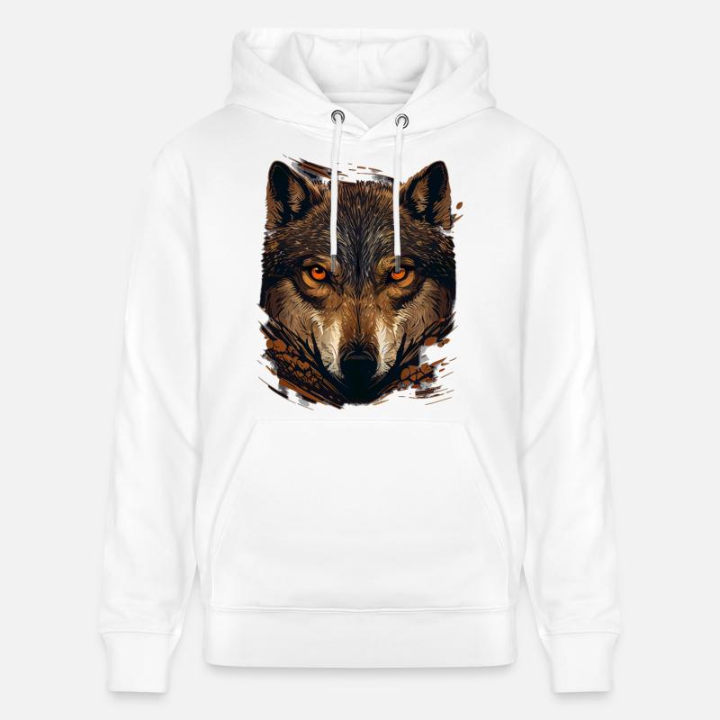 Visage de loup brun - Sweat à capuche bio CRUISER Stanley/Stella Unisexe - blanc