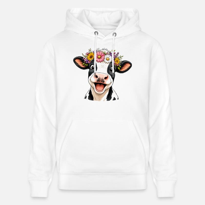 Vache avec une couronne de fleurs - Sweat à capuche bio CRUISER Stanley/Stella Unisexe - blanc