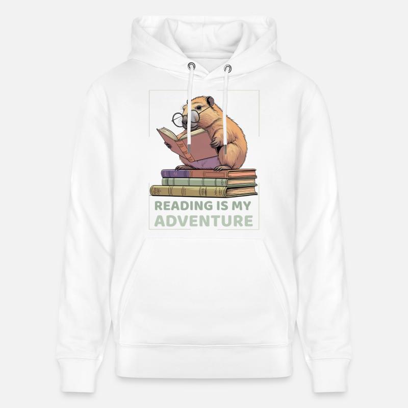 Capybara en lisant -Aventure de lecture - Sweat à capuche bio CRUISER Stanley/Stella Unisexe - blanc