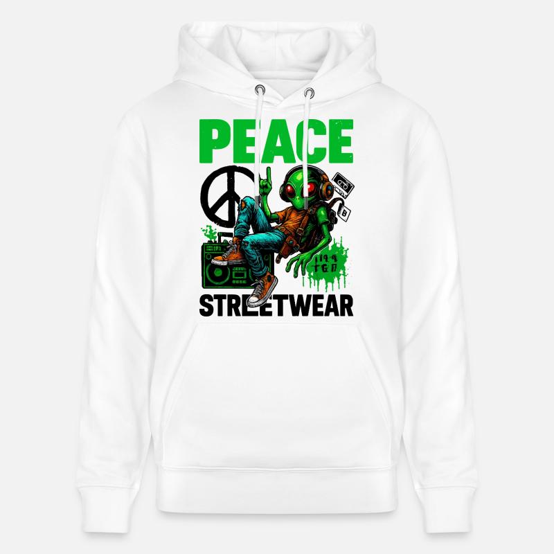 Extraterrestre avec Boombox de paix - Sweat à capuche bio CRUISER Stanley/Stella Unisexe - blanc