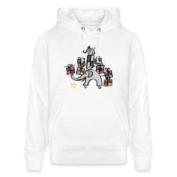 Spielzeug Elefant mit Weihnachtsgeschenken - Stanley/Stella Unisex Bio-Hoodie CRUISER  - Weiß - Vorne - Alina (178cm) & Michal (187cm)