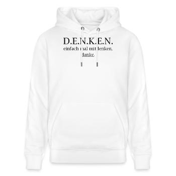 denken! einfach mal mitdenken. danke. - Stanley/Stella Unisex Bio-Hoodie CRUISER  - Weiß - Vorne - Alina (178cm) & Michal (187cm)