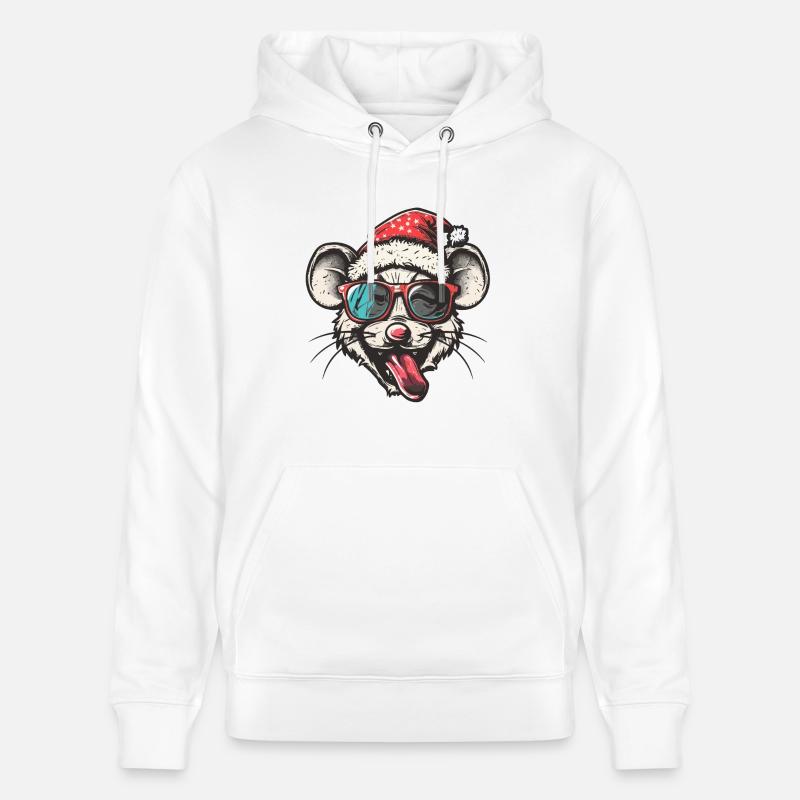 Souris Noël Drôle - Sweat à capuche bio CRUISER Stanley/Stella Unisexe - blanc