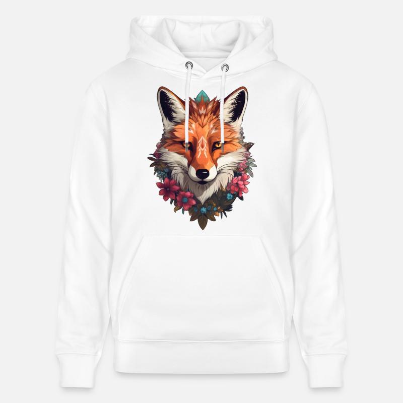Renard avec des fleurs - Sweat à capuche bio CRUISER Stanley/Stella Unisexe - blanc