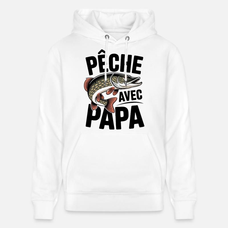 Brochet stylisé Peche avec Papa - Sweat à capuche bio CRUISER Stanley/Stella Unisexe - blanc
