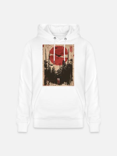 Roter Sonnenwald Ukiyo-e Waldlandschaft - Stanley/Stella Unisex Bio-Hoodie CRUISER - Weiß