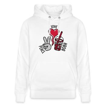 Motto Pace Amore Boba - Felpa con cappuccio ecologica unisex CRUISER di Stanley/Stella - bianco - Fronte - Alina (178cm) & Michal (187cm)