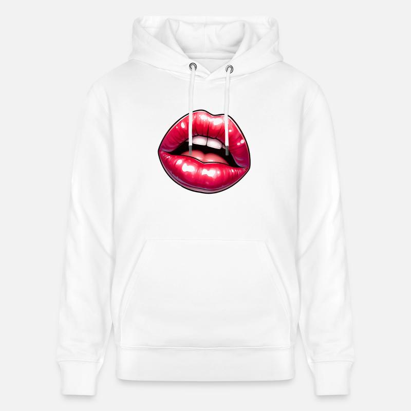 Lèvres pulpeuses, kiss, saint valentin - Sweat à capuche bio CRUISER Stanley/Stella Unisexe - blanc