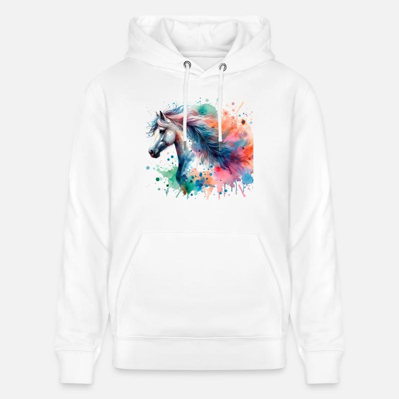 Cheval à l’aquarelle - Sweat à capuche bio CRUISER Stanley/Stella Unisexe - blanc
