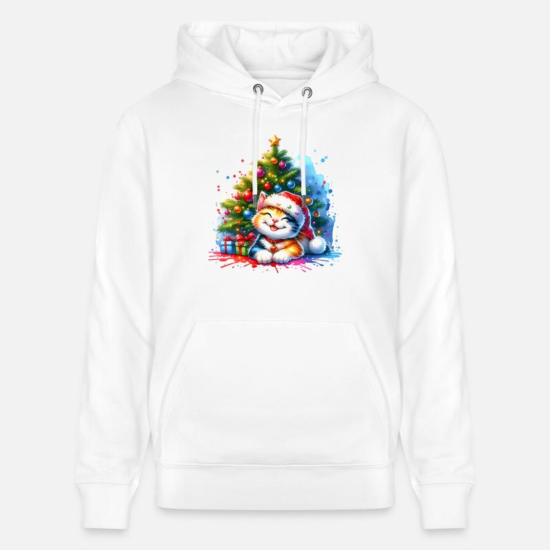 Chat mignon Noël - Sweat à capuche bio CRUISER Stanley/Stella Unisexe - blanc